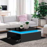 Coffee Table LED Lights High Gloss Storage Drawer Living Room Black/White
