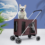 4 Wheels Pushchair Foldable Pet Stroller - Brown