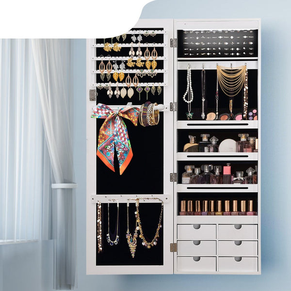  Jewellery Cabinet Full Length Mirror Mirrored Organizer Box Stand White