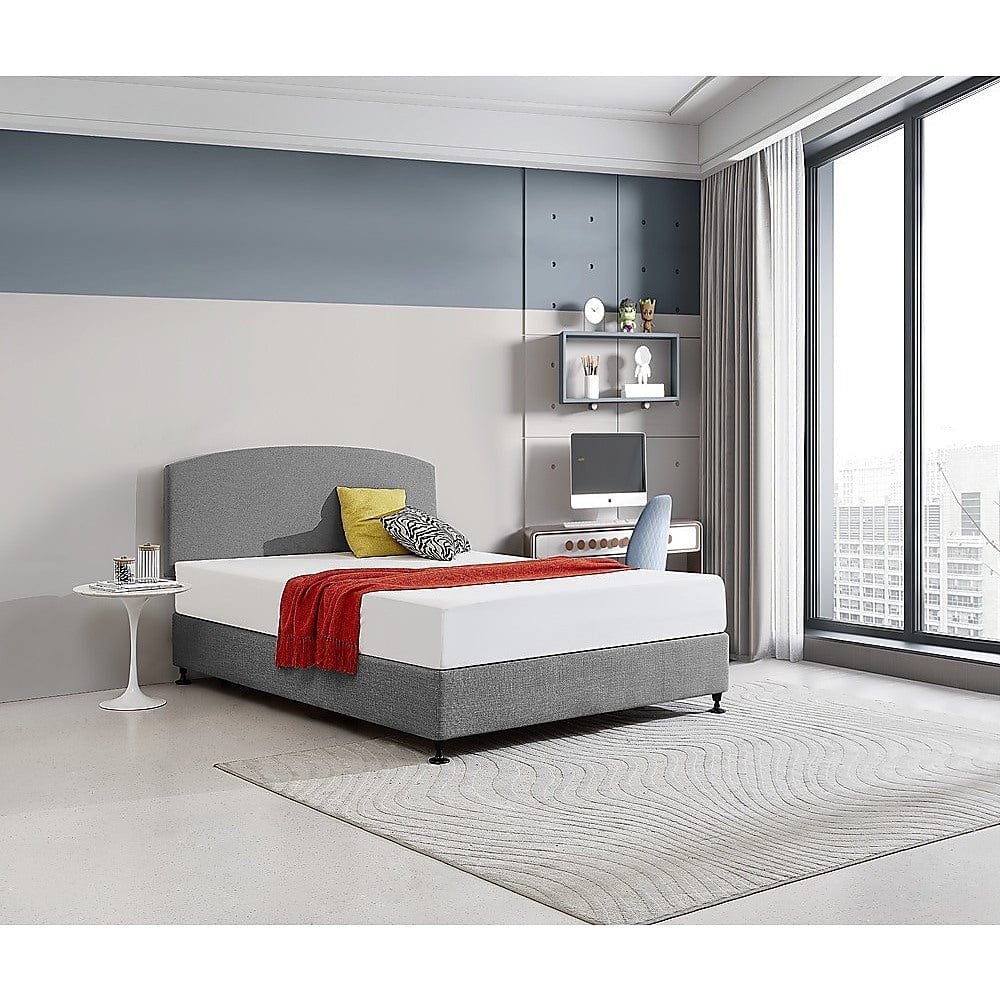 Linen Fabric Queen Bed Curved Headboard Bedhead - Night Ash