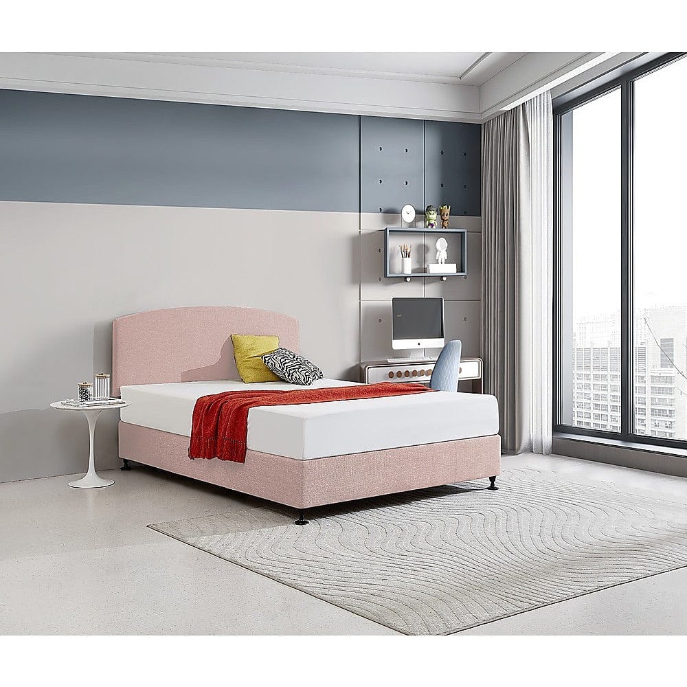 Linen Fabric Queen Bed Curved Headboard Bedhead - Pale Pink