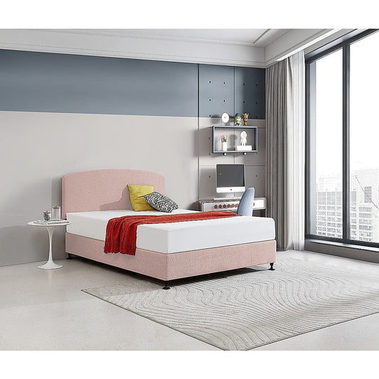 Linen Fabric Queen Bed Curved Headboard Bedhead - Pale Pink