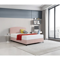 Linen Fabric Queen Bed Curved Headboard Bedhead - Pale Pink