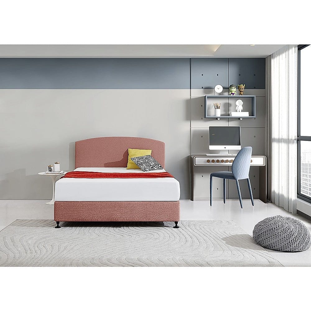 Linen Fabric Queen Bed Curved Headboard Bedhead - Pearl Copper Brown