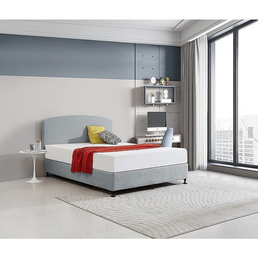 Linen Fabric Queen Bed Curved Headboard Bedhead - Stone Grey