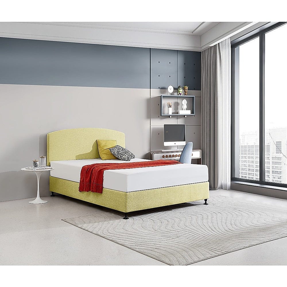 Linen Fabric Queen Bed Curved Headboard Bedhead - Sulfur Yellow