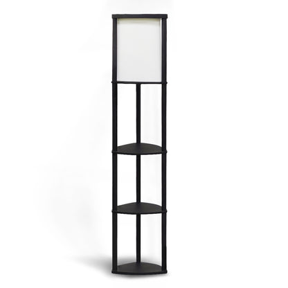 Wood Etagere Floor Lamp in Tripod Shape with 3 Wooden Shelves