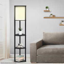 Wood Etagere Floor Lamp in Tripod Shape with 3 Wooden Shelves