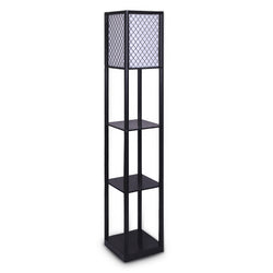 Floor Lamp Diamond Design Fabric Shade with Shelves Black