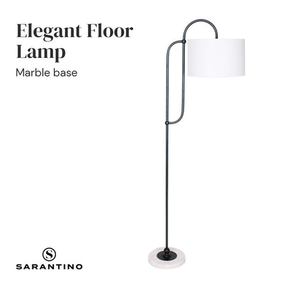 Metal Floor Lamp with Marble Base & Off-White Shade