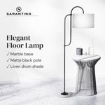 Metal Floor Lamp with Marble Base & Off-White Shade