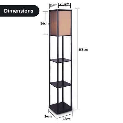 Floor Lamp Shelves in Black Frame with Brown Fabric Shade