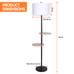 Metal Floor Lamp Shade with  Black Post in Round Wood Shelves