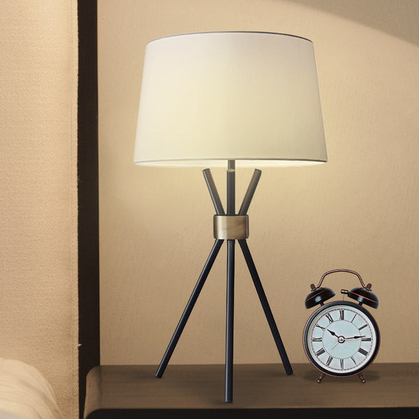  Metal Tripod Table Lamp With Antique Brass Accent