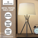 Metal Tripod Table Lamp With Antique Brass Accent