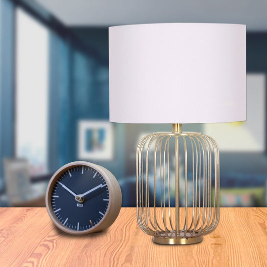 Rose Gold Table Lamp With Linen Drum Shade