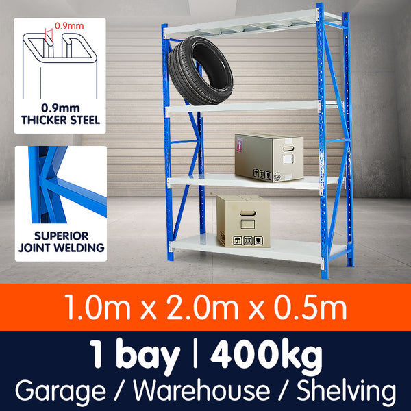  1 Bay Garage Storage Steel Rack Long Span Shelving 1.0m-wide 400kg