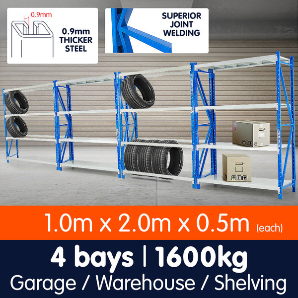  4-Bay shelving 4m-wide 400kg