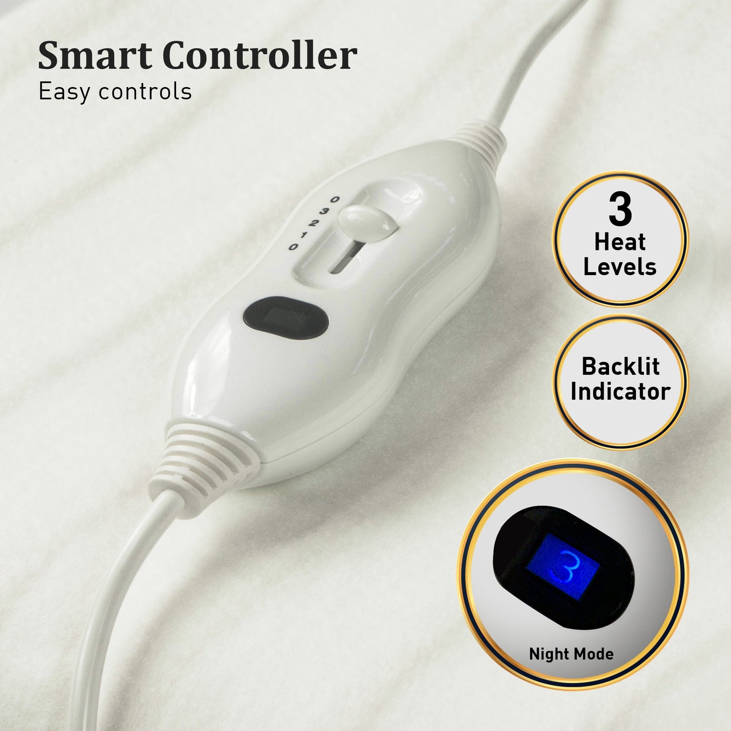 Heated Electric Blanket Fitted Polyester Underlay Winter Double