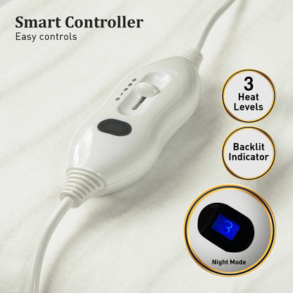 Heated Electric Blanket Fitted Polyester Underlay Winter Double