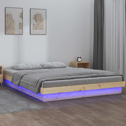 Luminous Double Solid Wood LED Bed Frame