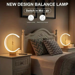Magnetic Balance Lamp - Modern LED Desk/Table Lamp, Creative Night Light, Unique Gift Idea for Birthday, Home, Dorm, Bedside - Spiral Wood Design