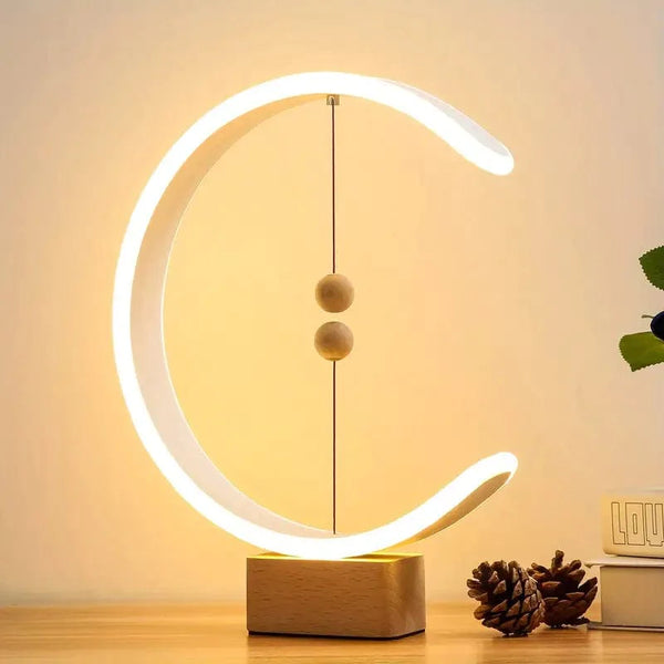  Magnetic Balance Lamp - Modern LED Desk/Table Lamp, Creative Night Light, Unique Gift Idea for Birthday, Home, Dorm, Bedside - Spiral Wood Design