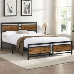 Metal Bed Frame King Size Mattress Base Platform Wooden Headboard Black