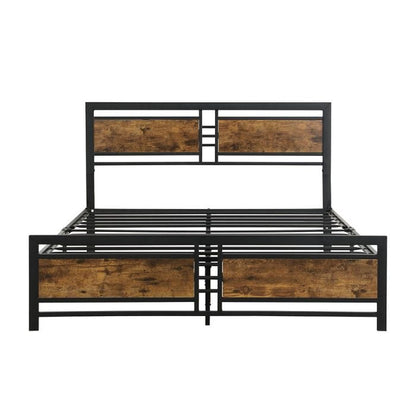 Metal Bed Frame King Size Mattress Base Platform Wooden Headboard Black