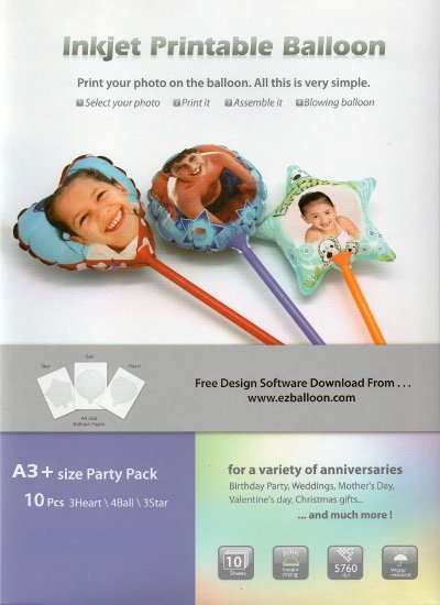 Inkjet Printable Balloons A3+ Size 10pcs (Party Pack) 
