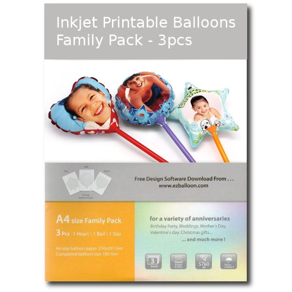  Inkjet Printable Balloons 3pcs (Family Pack)