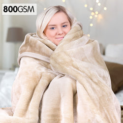 Laura Hill 800GSM Heavy Double-Sided Faux Mink Blanket - Beige