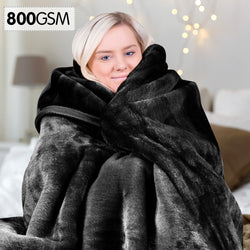 Laura Hill 800GSM Heavy Double-Sided Faux Mink Blanket - Black