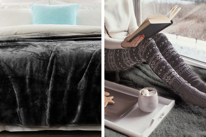 Laura Hill 600GSM Large Double-Sided Queen Faux Mink Blanket - Black