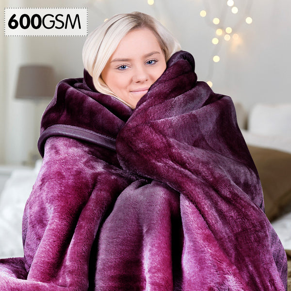  Laura Hill 600GSM Large Double-Sided Faux Mink Blanket - Purple