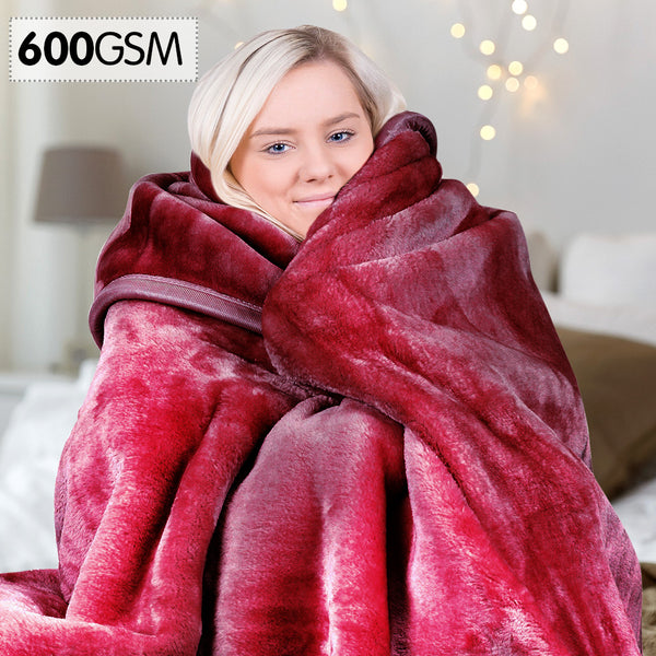  Laura Hill 600GSM Large Double-Sided Blanket - Wine Red