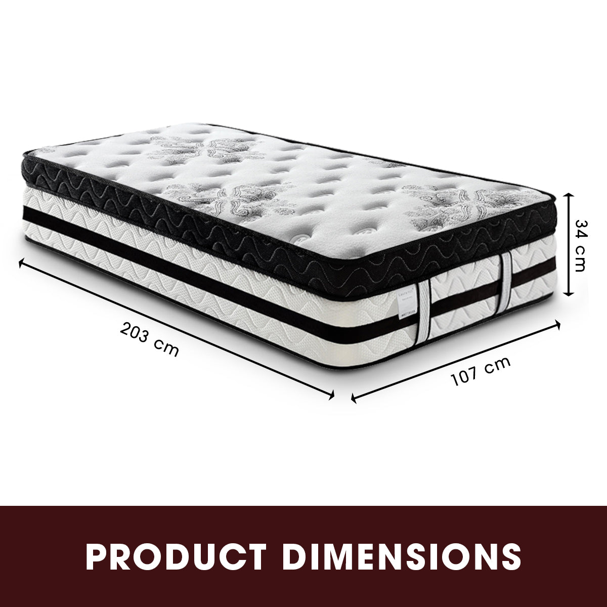 King Single Mattress  with Euro Top - 34cm