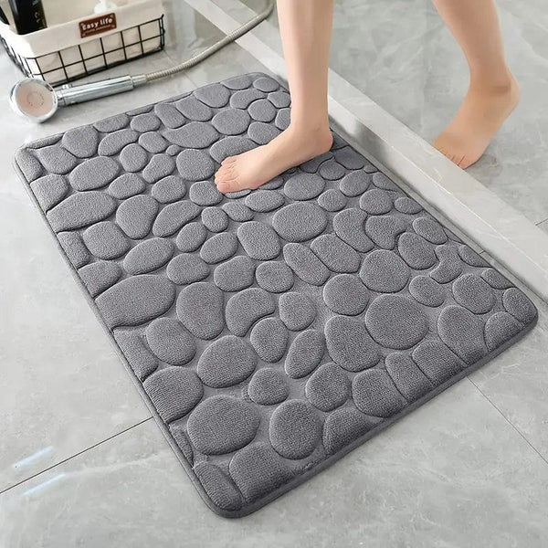  Non-Slip Grey Bath Mat with Stone Pattern - Absorbent, Foot Massage Shower Rug for Bathroom Décor