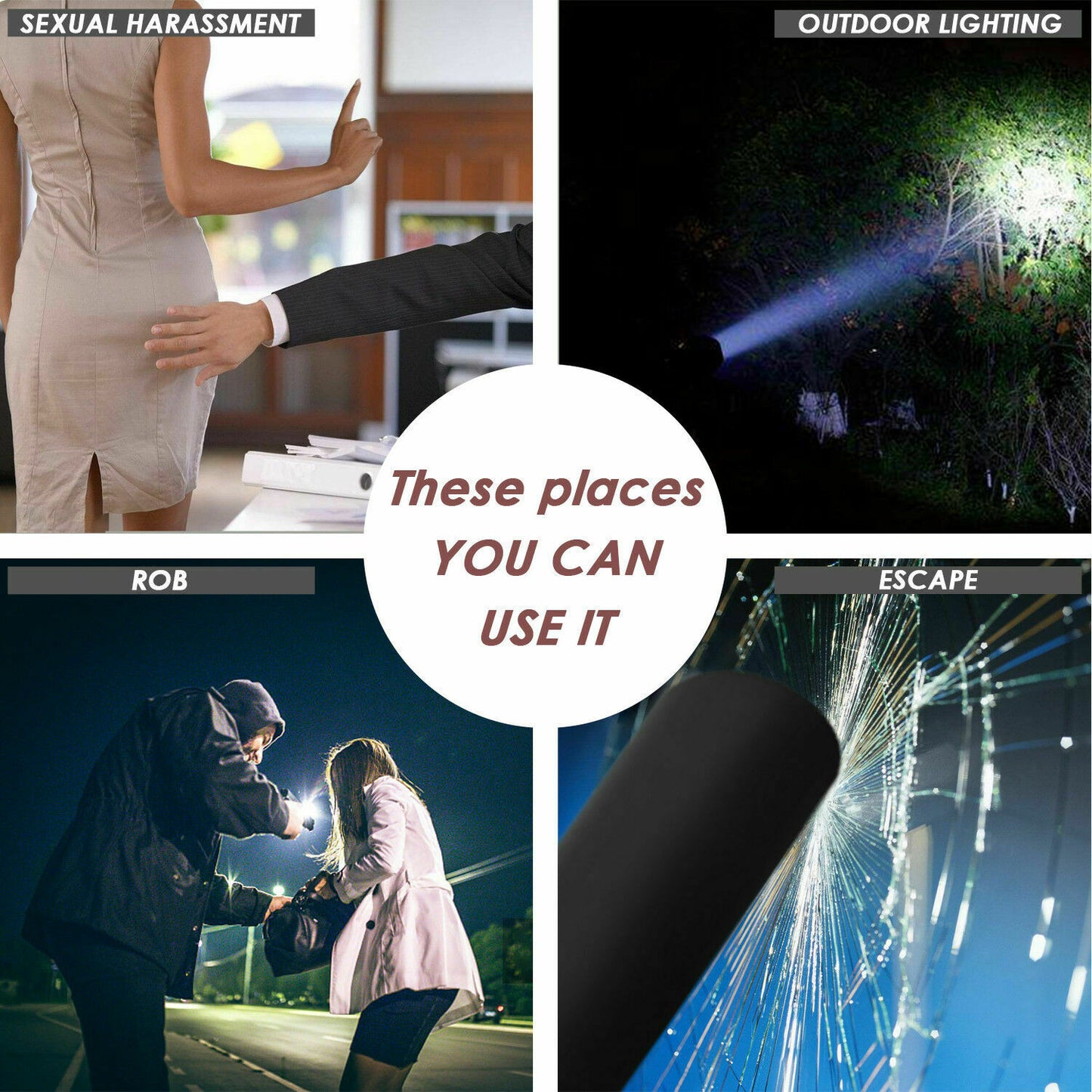 49cm Baseball Bat LED Flashlight Bright Baton Torch Emergency Security Tool