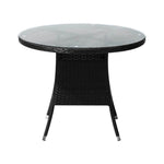 Outdoor Dining Table 90CM Round Rattan Glass Table Patio Furniture Black