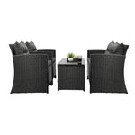 Outdoor Lounge Setting with a 4-Piece Wicker Sofa Chair Table Patio Set-Black\Grey