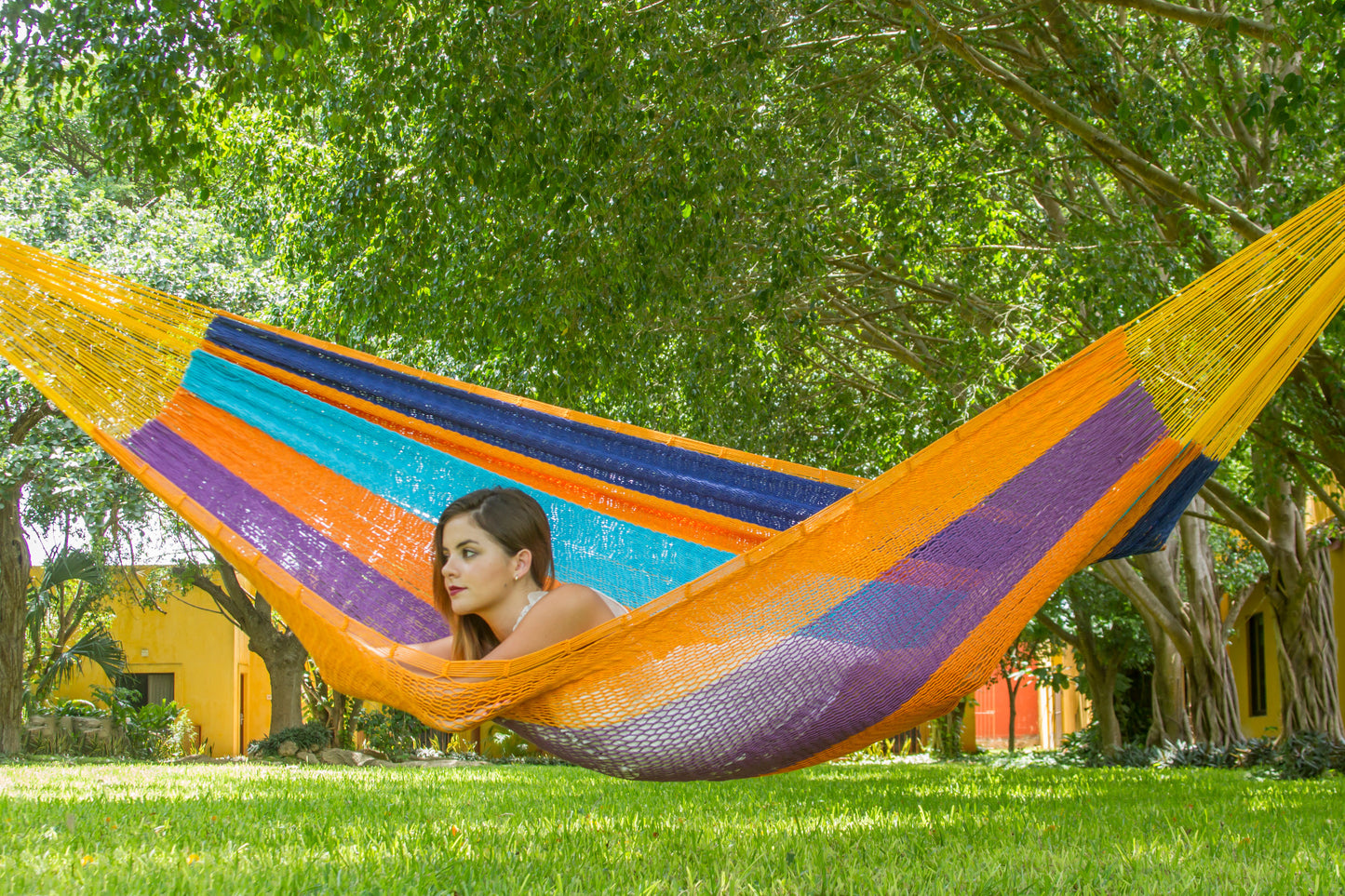Jumbo Size Outdoor Cotton Mexican Hammock in Alegra Colour