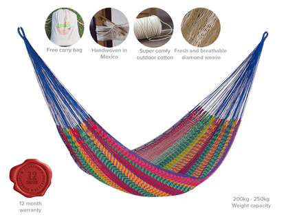 Queen Size Outdoor Cotton Mexican Hammock in Mexicana Colour