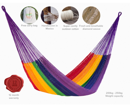 Jumbo Size Outdoor Cotton Mexican Hammock in Rainbow Colour