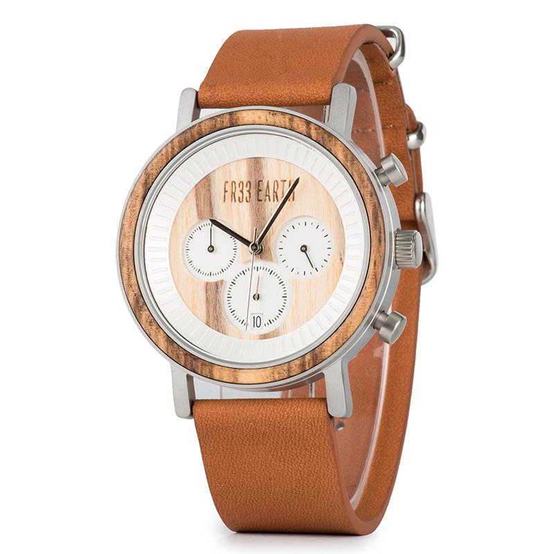 Unisex Ovo wood watch with leather band
