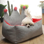 Pet Bed Crown Shape (L Grey Yellow)