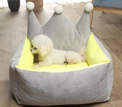 Pet Bed Crown Shape M Grey Yellow