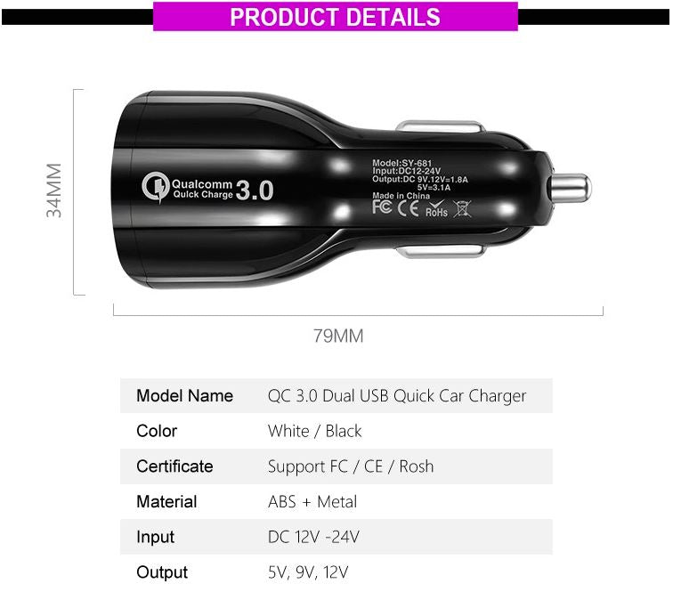 Portable Smart Dual USB Mobile Car Charger Adapter 
