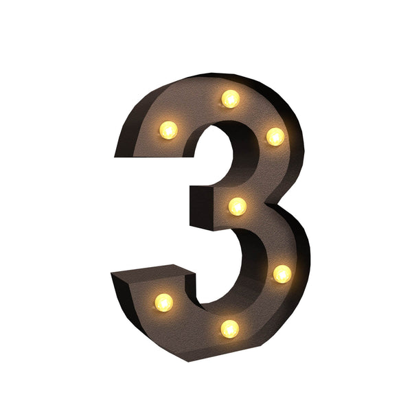  LED Metal Number Lights Free Standing Hanging Marquee Event Party Decor Number 3