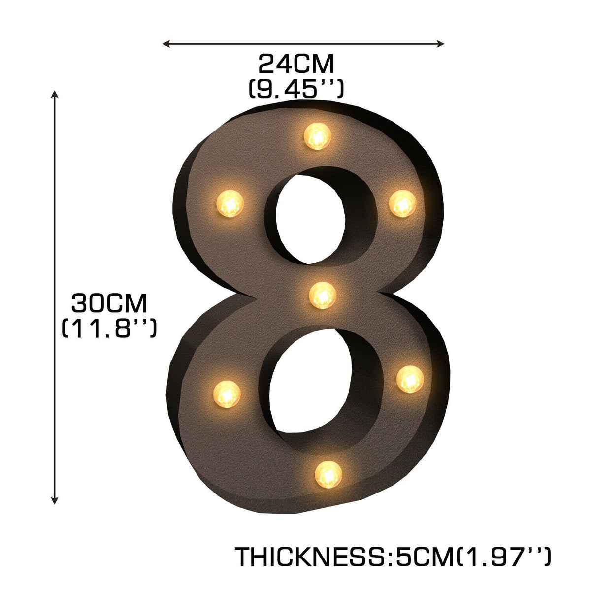 LED Metal Number Lights Free Standing Hanging Marquee Event Party Decor Number 8